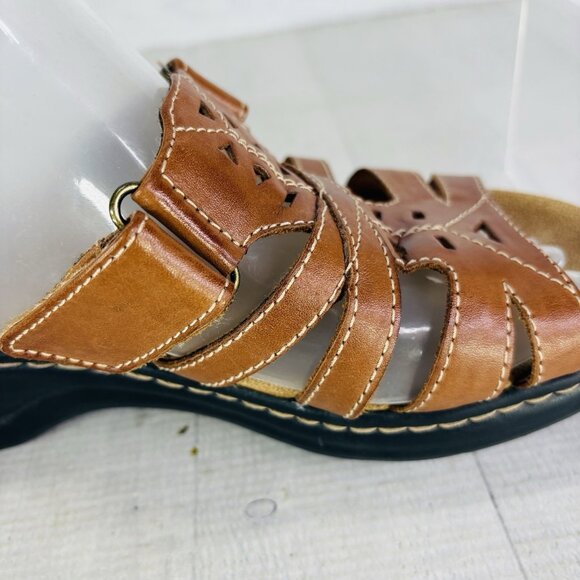 Clarks Bendables Womens 65661 Brown Tan Leather Slide Open Toe Shoes Size 9 XW - Picture 14 of 16